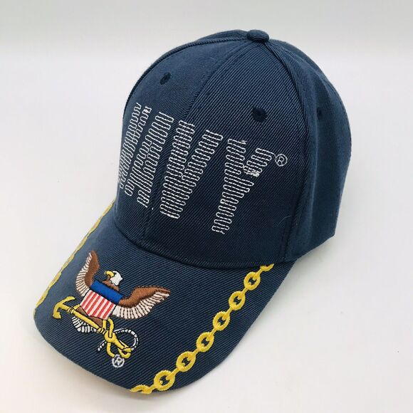 U.S. NAVY Military Embroidered Spellout Navy Crested Curved Bill Strapback Cap - Picture 4 of 9